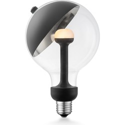 Design LED Lichtbron Move Me - Zwart/Zilver - G120 Sphere LED lamp - 12/12/18.6cm - Met verstelbare diffuser via magneet - geschikt voor E27 fitting - Dimbaar - 5W 400lm 2700K - warm wit licht