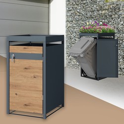 Afvalbak met plantendak 1er tot 240L 68x80x124 cm gemaakt van staal in eiken look ML design
