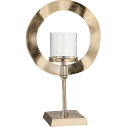 J-line - Windlicht Rond Voet Aluminium Goud Small - 29x14x47cm