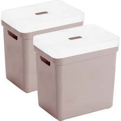Set van 2x opbergboxen/opbergmanden roze van 25 liter kunststof met transparante deksel - Opbergbox