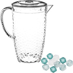 Waterkan/karaf met deksel - 10x ijsblokjes herbruikbaar - 2L - kunststof - Schenkkannen