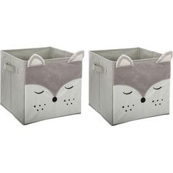 Atmosphera Opbergmand/kastmand vos - 2x - voor kinderen - karton/kunststof - grijs - 30 x 30 cm - Opbergmanden
