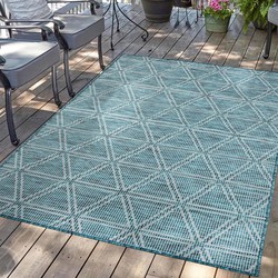 Hilaria Buitenkleed Geruit Blauw vloerkleed - Voor Binnen & Buiten - 120 X 120 Rond CM