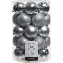 Decoris Kerstballen - 34x st - zilver - D8 cm - kunststof - Kerstbal