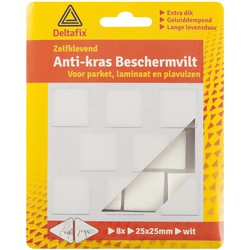 Deltafix Anti-krasvilt - 8x - wit - 25 x 25 mm - vierkant - zelfklevend - meubel beschermvilt - Meubelviltjes