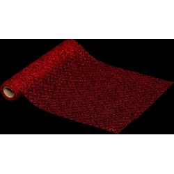 Atmosphera kerst tafelloper - rood glitter - 28 x 300 cm - polyester - Tafellakens