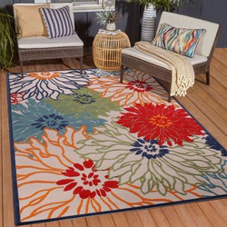 Tapijtenloods Binnen en Buiten Vloerkleed Floral Outdoor Laagpolig Tapijt Multi- 80x150 CM