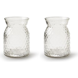 2x Stuks Bloemenvazen - helder bewerkt/transparant glas - H16 x D12 cm - Vazen