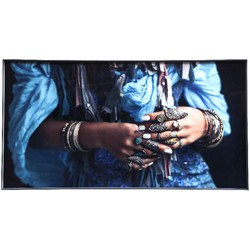 PTMD Melani Glass Art Vrouwen Hand Wanddecoratie - 150x80 cm - Blauw