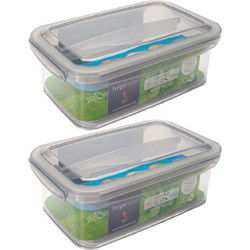 6x Voorraad/vershoudbakjes met inzettray 1,9 liter transparant/grijs plastic 24 x 15 cm - Vershoudbakjes