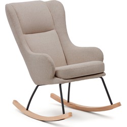 Kave Home - Maustin-schommelstoel in beige chenille en zwart frame van staal en beukenhout