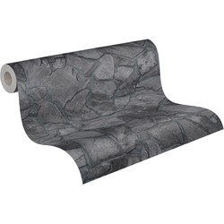 Livingwalls behang steen zwart, antraciet grijs en grijs - 53 cm x 10,05 m - AS-389367