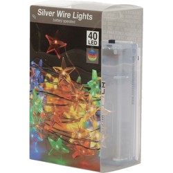 Draadverlichting sterren lampjes aan zilverdraad op batterij gekleurd 40 lampjes 200 cm - Lichtsnoeren