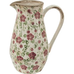 Clayre & Eef Decoratie Kan  20x14x25 cm Roze Beige Keramiek Bloemen Waterkan