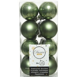 Decoris kleine kerstballen - 16x st - mosgroen - 4 cm - kunststof - Kerstbal