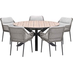 Garden Impressions Pemba tuinset 6-delig - Tulli tuintafel Ø148x75 cm - light teak vironwood
