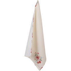 Clayre & Eef Theedoek Beige Katoen Rozen