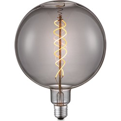 Edison Vintage LED filament lichtbron Globe - Rook - G180 Spiraal - Retro LED lamp - 18/18/23cm - geschikt voor E27 fitting - Dimbaar - 6W 180lm 1800K - warm wit licht