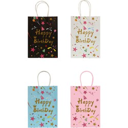 Decopatent® 12 STUKS MIX Happy Birthday Traktatie Uitdeel papieren zakjes met Handvat - Verjaardag - Tasjes voor Uitdeelcadeautjes - Kinderfeestje