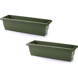 PlasticForte Plantenbak - 2x - groen - rechthoekig - 60 x 20 x 16 cm - Plantenbakken