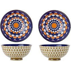 Oosterse serveerschaal - 2x - rond - 12 cm - porselein - soepkom - diep bord - Serveerschalen