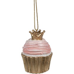 Clayre & Eef Kersthanger Cupcake Ø 4x6 cm Roze Kunststof Kerstboomversiering