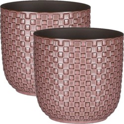 2x Stuks Plantenpotten/bloempotten keramiek roze - D13,5 en H13 cm - Plantenpotten