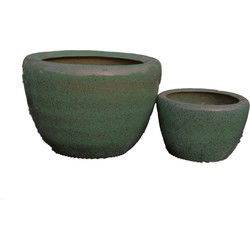 PTMD Bloempot Madaline - 55x55x36 cm - Keramiek - Groen - Set van 2