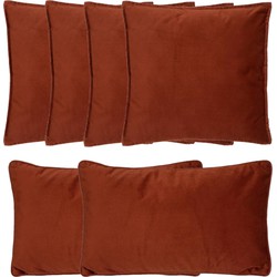 Atmosphera Bank/sierkussens Sophia - set 6x - Terracotta - polyester - met rits - In 2 formaten - Sierkussens