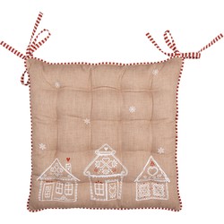 Clayre & Eef Stoelkussen Foam 40x40x4 cm Bruin Katoen Gingerbread house Zitkussen