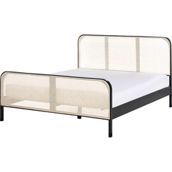 Beliani GONFARON - Tweepersoonsbed-Zwart-Dennenhout