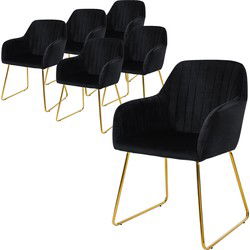 Eetkamerstoel set van 6 met rugleuning en armleuningen zwart Keukenstoel met microvezel fluwelen bekleding ML design