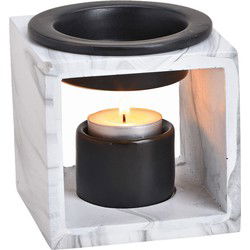 Geurbrander amberblokjes/geurolie- keramiek - wit - 10cm - marmer - Geurbranders