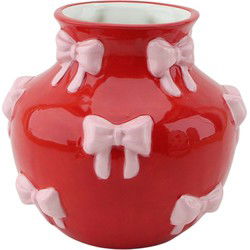 Vase - Flower Vase Ribbons - Dolomite - Red/Pink - 14,5x14,5x13cm