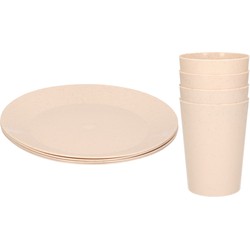 Setje van 8x diner/ontbijt bekers/bordjes van afbreekbaar bio-plastic in het eco-beige - Campingborden