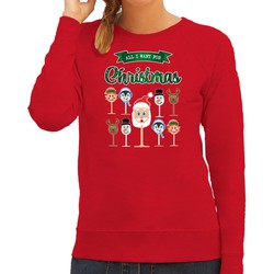 Bellatio Decorations foute kersttrui/sweater dames - Kerst Wijn - rood - All I Want For Christmas XS - kerst truien