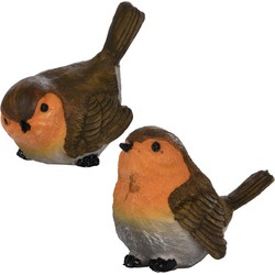 Tuin of huis deco vogels setje van 2x beeldjes roodborstjes 11 cm - Beeldjes