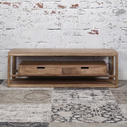 Tv Meubel Mangohout - 2 Lades - 140x35x35cm - Kast Sahara