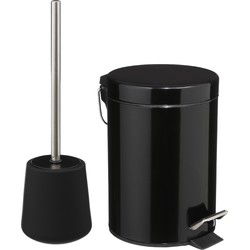 5Five Badkamer/toilet accessoires - WC-borstel/pedaalemmer 3L- zwart - Toiletaccessoireset
