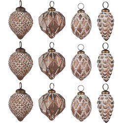 Clayre & Eef Kerstbal Set van 12 Ø 7/6/5/4 cm Bruin Glas Kerstboomversiering