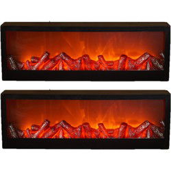 2x stuks sfeerhaarden/open haard lantaarns zwart met led verlichting L60 x B10 x H20 cm - Lantaarns