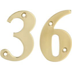AMIG Huisnummer 36 - massief messing - 5cm - incl. bijpassende schroeven - gepolijst - goudkleur - Huisnummers