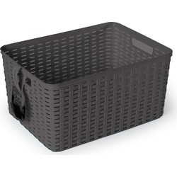 Plasticforte Opbergmand - Kastmand - rotan kunststof - zwart - 18 Liter - 29 x 39 x 20 cm - Opbergmanden
