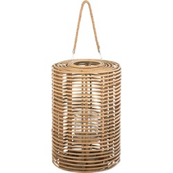 J-line - Lantaarn Rond Lang Rotan Licht Naturel - 12.5x34x50cm