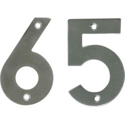 AMIG Huisnummer 65 - massief Inox RVS - 10cm - incl. bijpassende schroeven - zilver - Huisnummers