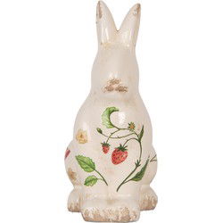 Clayre & Eef Decoratie Beeld Konijn Beige Keramiek Aardbeien