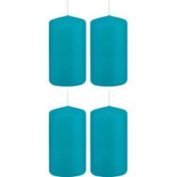 4x Kaarsen turquoise blauw 6 x 12 cm 40 branduren sfeerkaarsen - Stompkaarsen