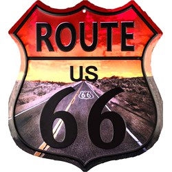 Clayre & Eef Tekstbord  45x50 cm Grijs Rood Ijzer Route 66 Wandbord