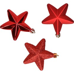 6x stuks kunststof sterren kerstballen 7 cm rood glans/mat/glitter - Kersthangers