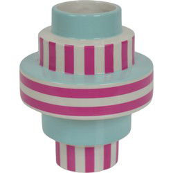 Vase - Stripe - Ceramics - Green/ Pink - 14,5x14,5x18cm
